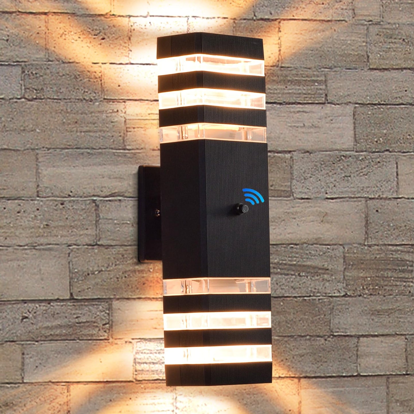 futxnziey 1 Pack Dusk to Dawn Outdoor Wall Lights, Modern Black Exterior Wall Sconce, Waterproof Aluminum Up and Down Outdoor Porch Lights, Square