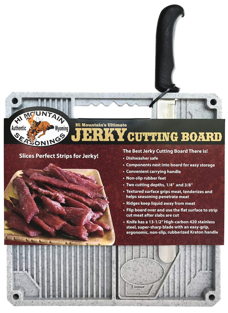 Hi Mountain Beef Jerky Slicer Kit | Features 13.5” Serrated Knife & Non-Slip, Dishwasher-Safe Cutting Board Designed to Slice 1/4" & 3/8" Meat…