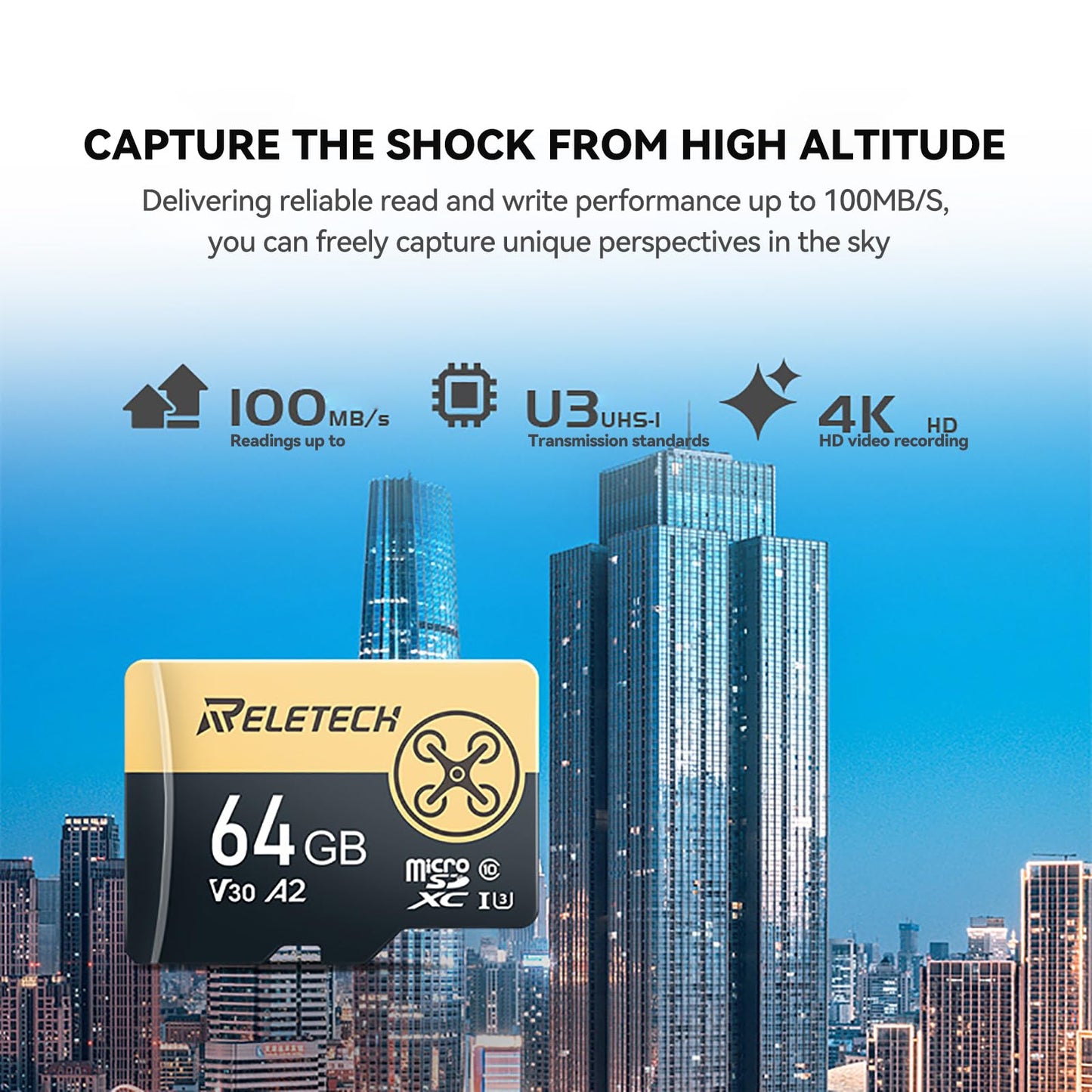 Reletech 64GB TF Card Memory Card with Adapter, 4K Camera Pro, A2 V30 for Smartphone, Gopro, Action Cams, 4K UHD Video, for Nintendo-Switch, Up