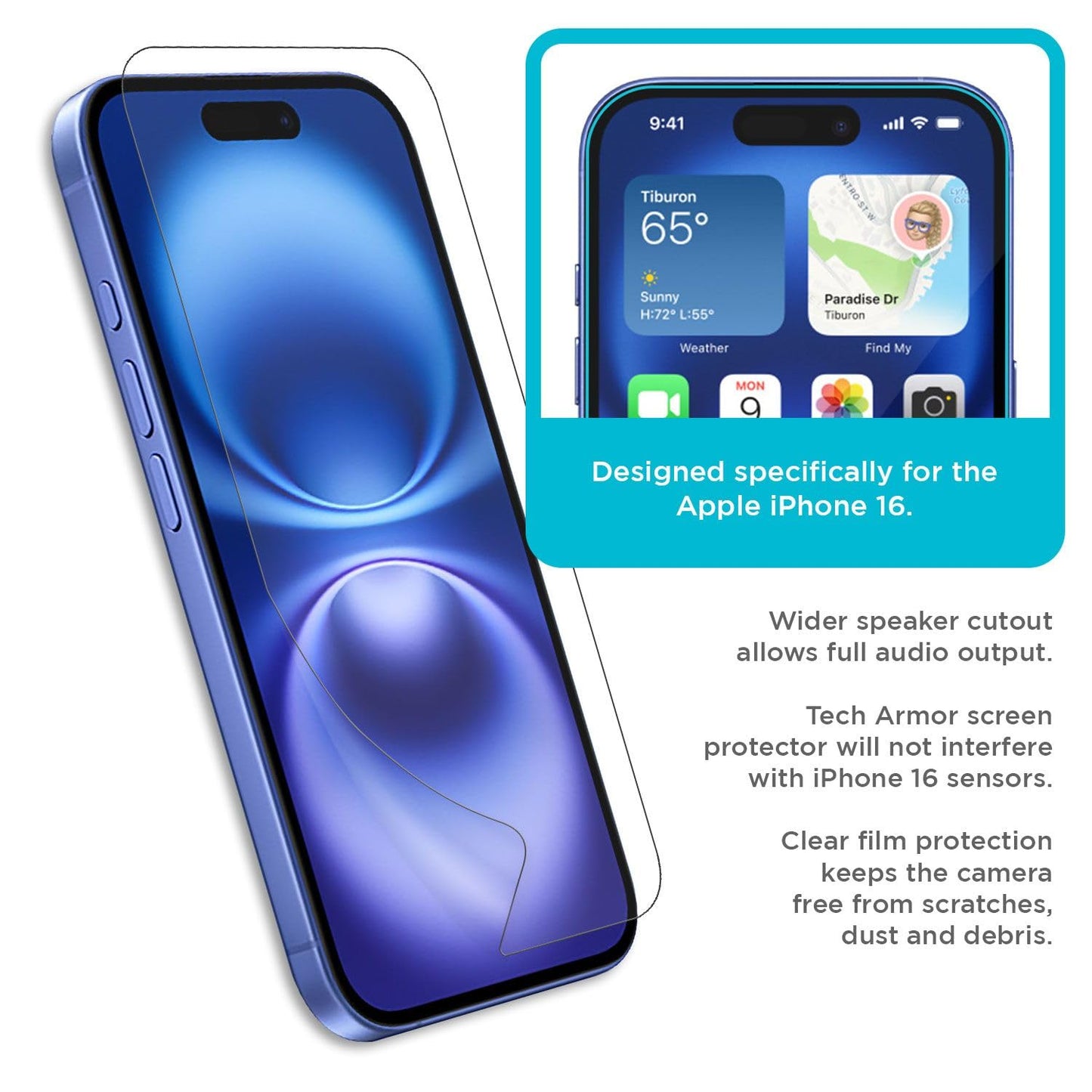 Tech Armor iPhone 16 Screen Protector 6.1 inch - HD Clear Film, Ultimate Display Protection, Crystal Clear Clarity, Easy Installation, Premium
