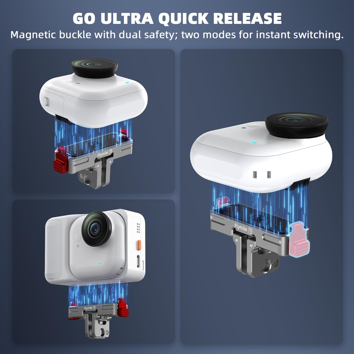 BRDRC Quick Release Mount for Insta360 GO Ultra, Aluminum Alloy Magnetic Expansion Adapter with 1/4 Inch Screw & for GoPro Adapter for Insta 360 GO