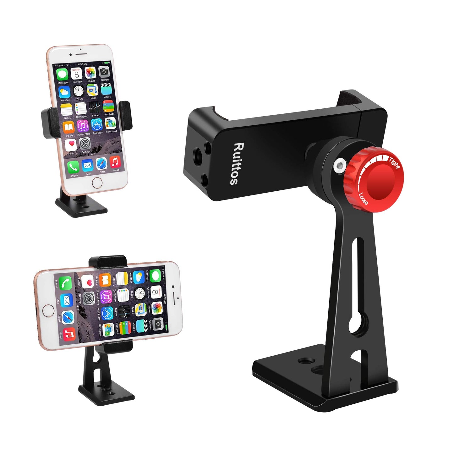Ruittos Phone Holder for Tripod, Metal Cellphone Tripod Adapter 360 Degree Rotation Vertical Video Smartphone Bracket Clip Compatible with iPhone X XS