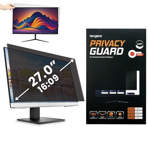 Tecgear Privacy Screen Filter 27 Inch Anti Spy Monitor Filter | Anti Glare Blue Light Blocking Screen Protector | 60 Degree Viewing Angle Computer