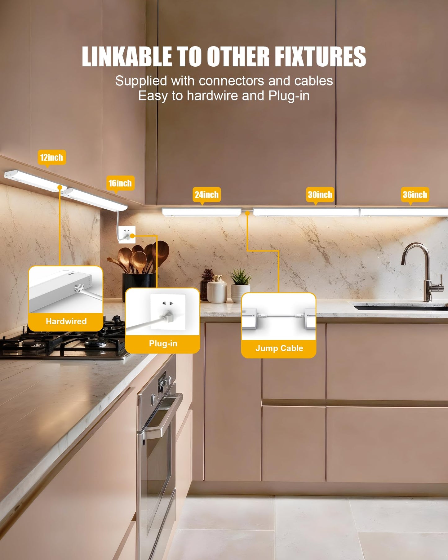 Under Cabinet Lighting Hardwired & Plug-in, 16 inch 3CCT Dimmable Linkable Under Counter Lights for Kitchen,with Power Cord and Linked Cord, CRI 97