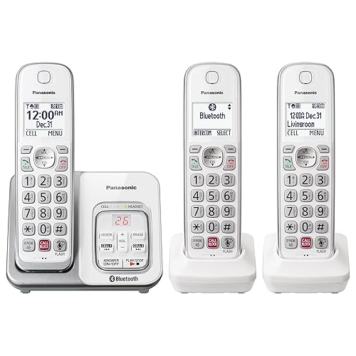 Panasonic Cordless Phone with Answering Machine, Link2Cell Bluetooth Home Phones, Voice Assistant and Advanced Call Blocking, Expandable System with 3