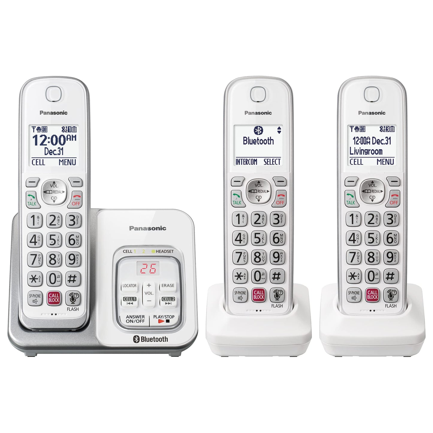 Panasonic Cordless Phone with Answering Machine, Link2Cell Bluetooth Home Phones, Voice Assistant and Advanced Call Blocking, Expandable System with 3