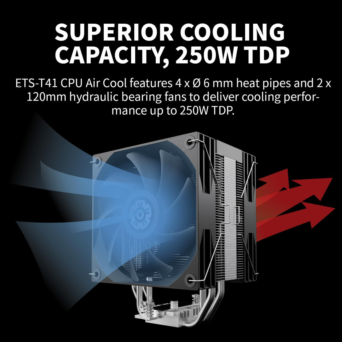 Enermax T41 CPU Air Cooler 157mm Height CPU Air Cooler 4 Heat Pipes with Dual 120mm PWM Fan 250W TDP, for Intel 1851/1700/1200/115X, AMD AM5/AM4