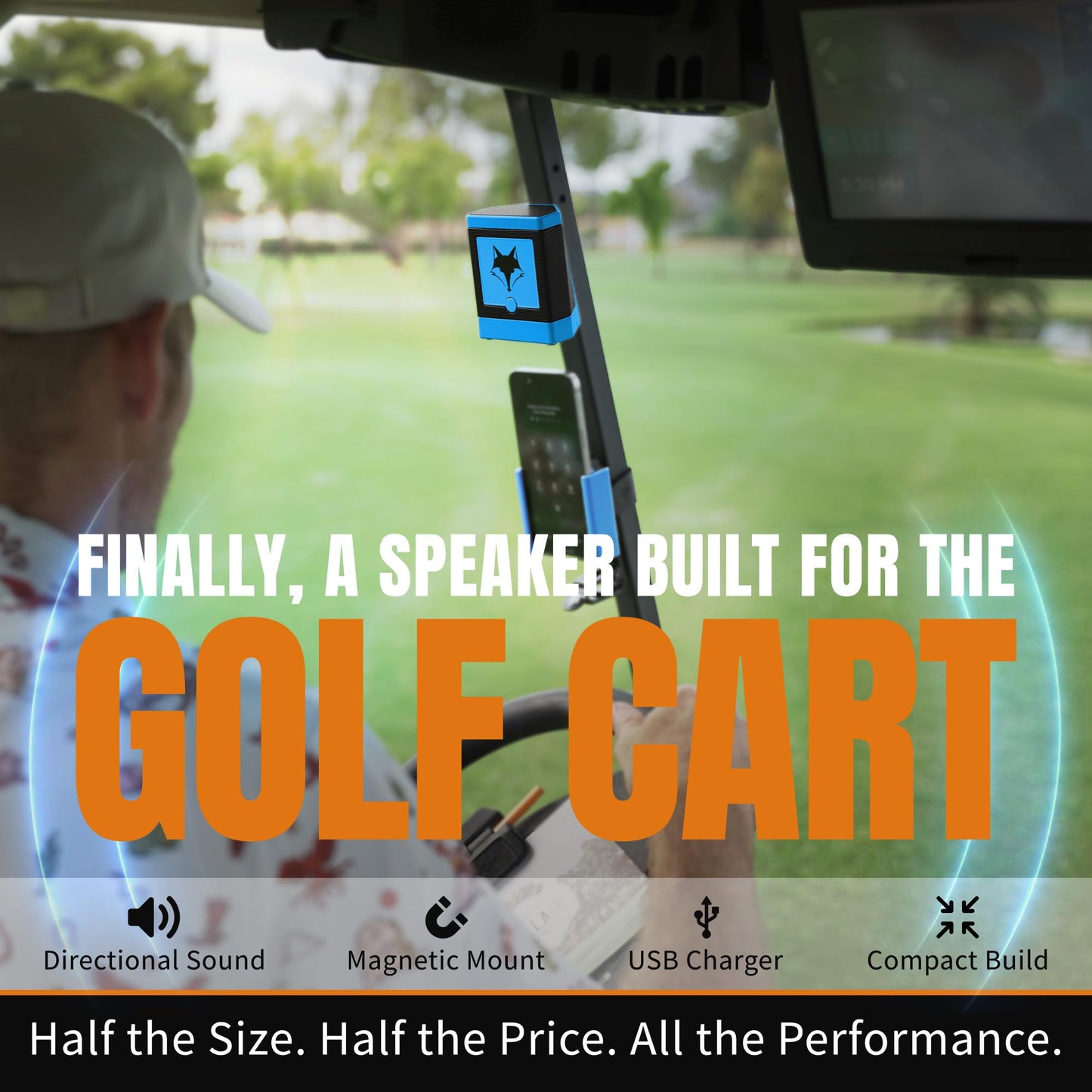 DESERT FOX GOLF DJ-10 Golf Cart Bluetooth Speaker - Wireless Magnetic Golf Speaker with Secure Mount - Loud, Weatherproof Sound with Retro Volume Knob