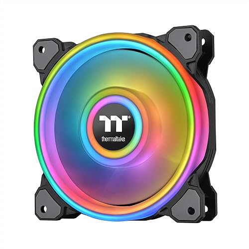 Thermaltake Riing Quad 120mm 16.8 Million RGB (Alexa, Razer Chroma sync-able), 4 Light Rings 54 Addressable LED, 9 Blades Hydraulic Bearing Case/Rad