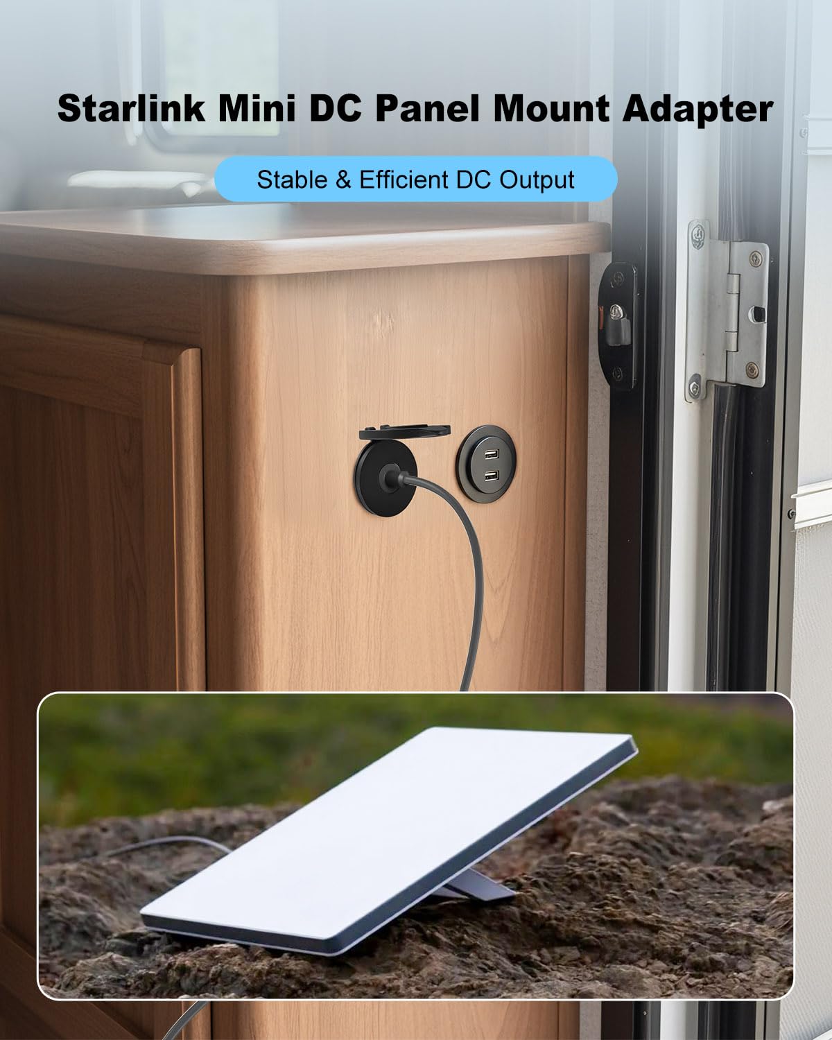 Starlink Mini RV DC Cable Panel Mount, DC Boost Adapter with Waterproof Cover, 5521 Port Panel Mount Power Adapter, Embedded Installation for RV…