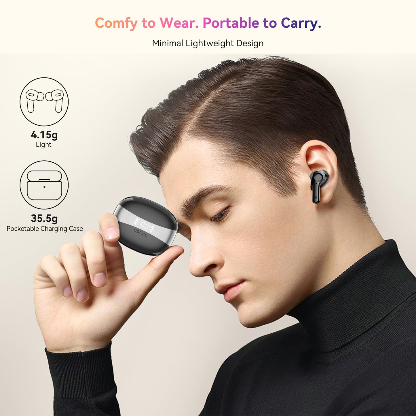 Wireless Earbuds, Bluetooth 5.4 Headphone Hi-Fi Stereo, Ear Buds with Deep Bass and Noise Cancelling Mic, Earphones with LED Display, 40H Playtime…