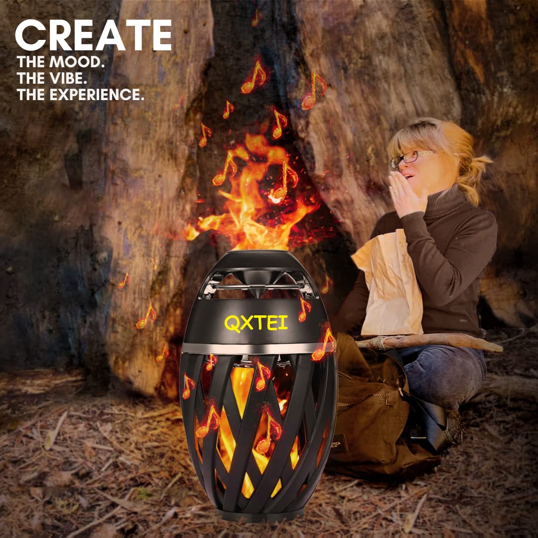QXTEI Bluetooth 5.0 96-LED Light Flame Speaker for Indoors/Outdoors | Waterproof, Wireless, Portable 4-6 Hours Playtime | Android & iPhone Compatible