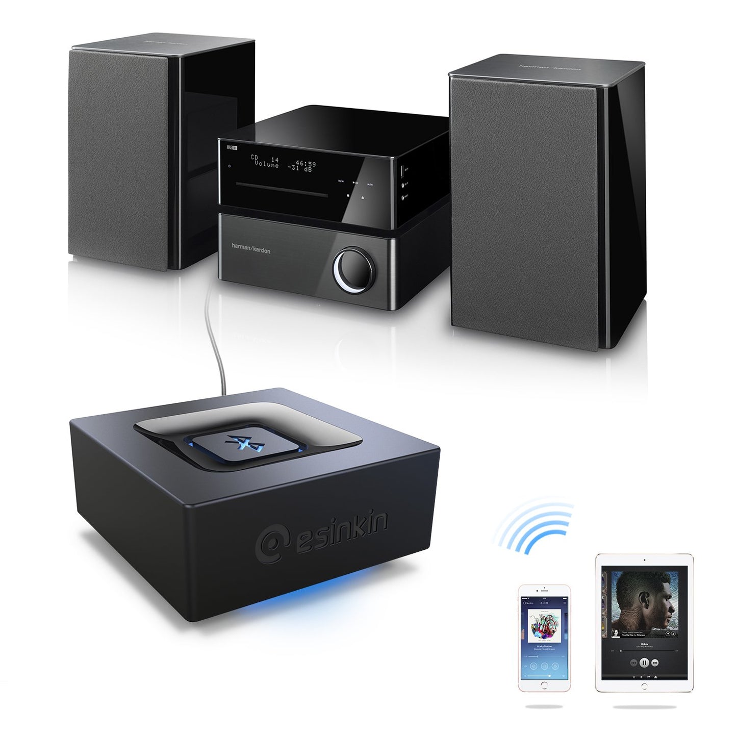 Bluetooth Audio Adapter for Music Streaming Sound System, Esinkin Wireless Audio Adapter Works with Smartphones and Tablets, Bluetooth Receiver