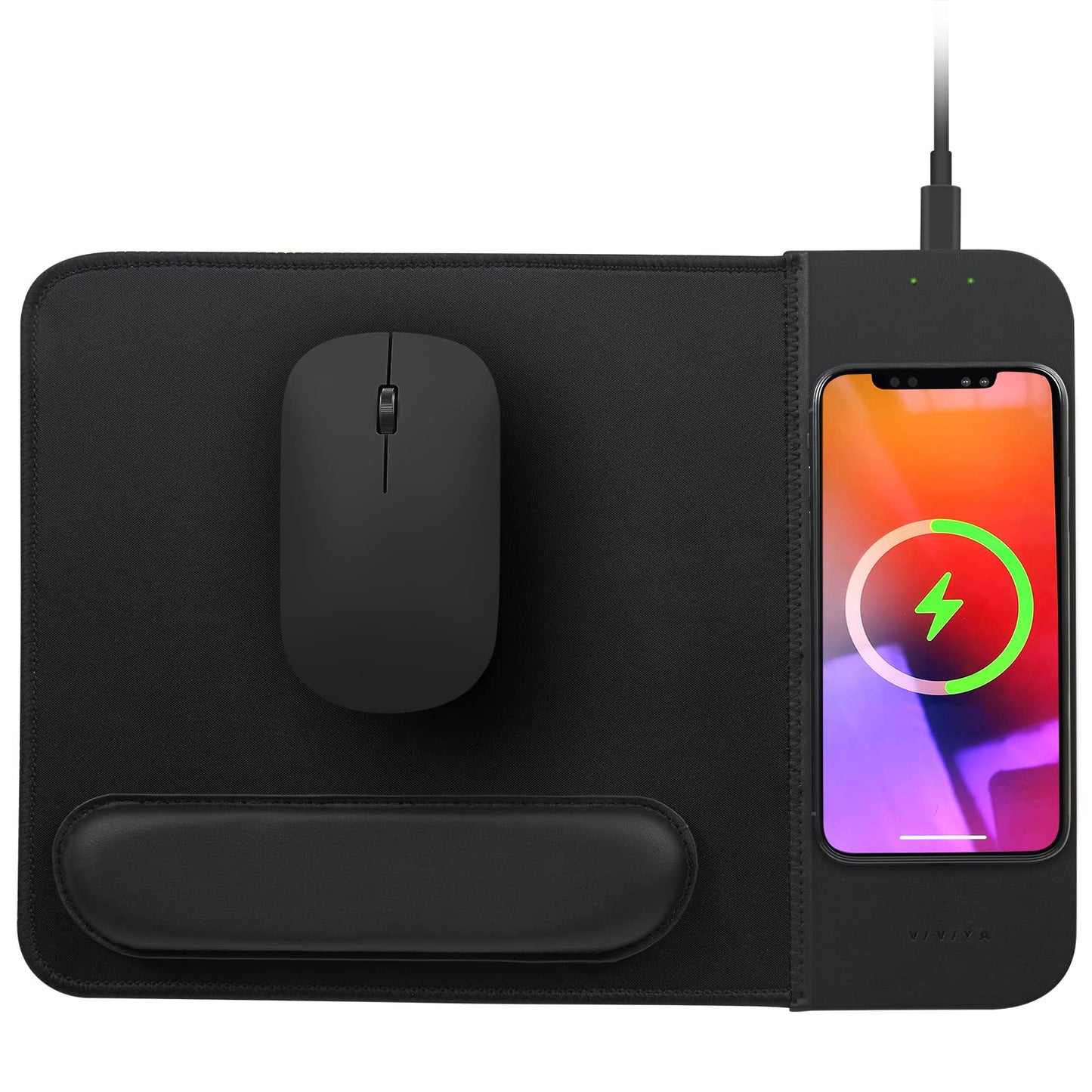 15W Wireless Charging Mouse Pad with Wrist Support, Fast Qi Wireless Charger Mouse Mat for iPhone 17/16/15/14/13/12/12 Pro/11/11Pro/XR/Xs/X, Samsung