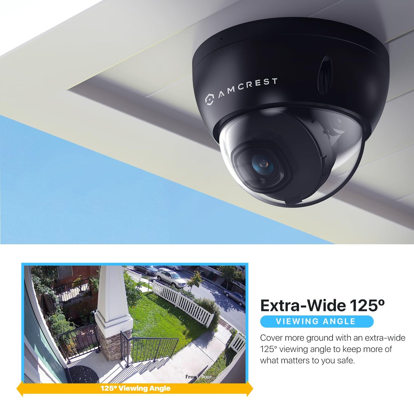 Amcrest UltraHD 4K (8MP) Dome POE IP Camera, 3840x2160, 98ft NightVision, 2.8mm Lens, IP67 Weatherproof, 125° FOV, 256GB MicroSD Recording, Black