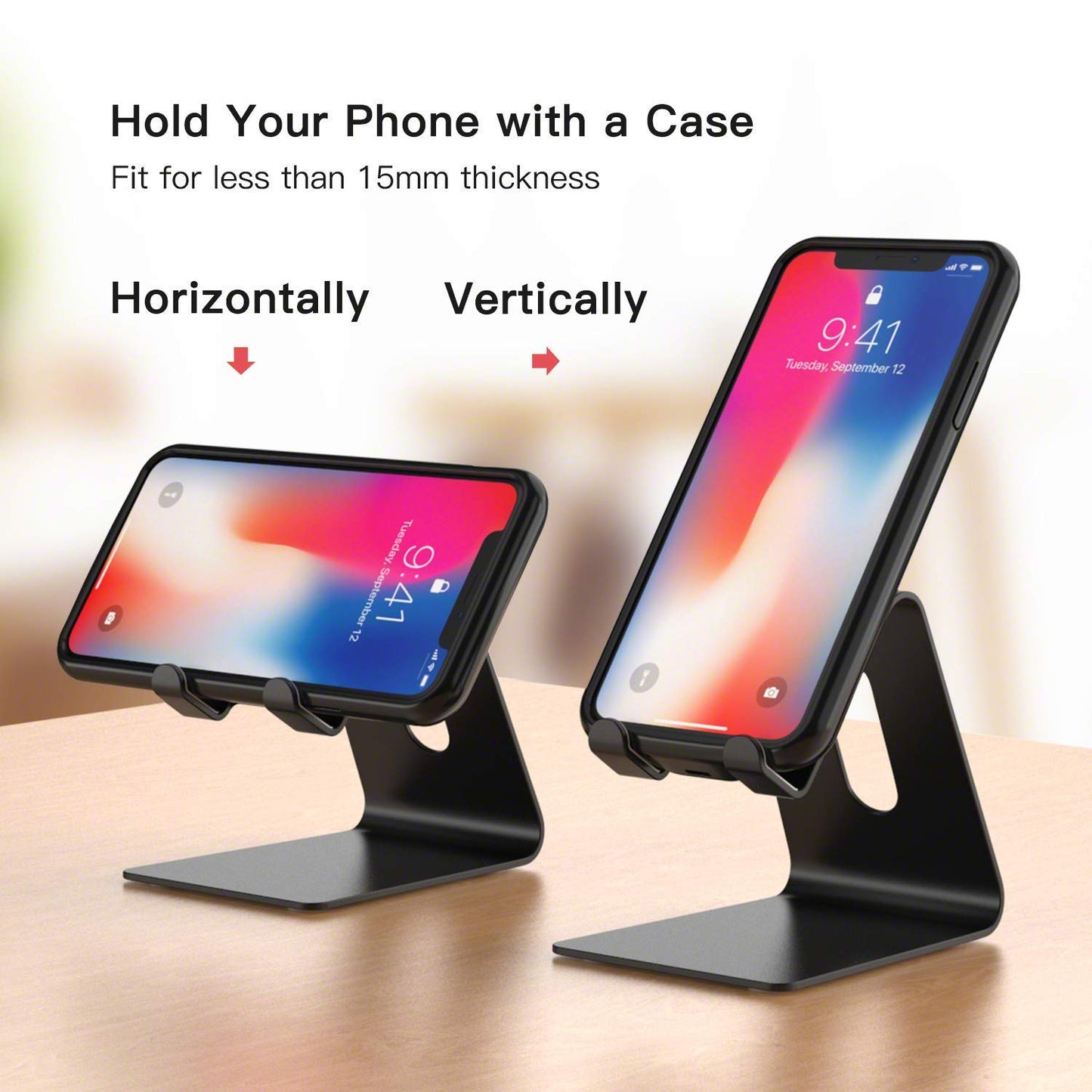 Verigle Cell Phone Holder Black, Compatible with 4-8 inch iPhone Xs XR, Tablet, All Android Smartphone