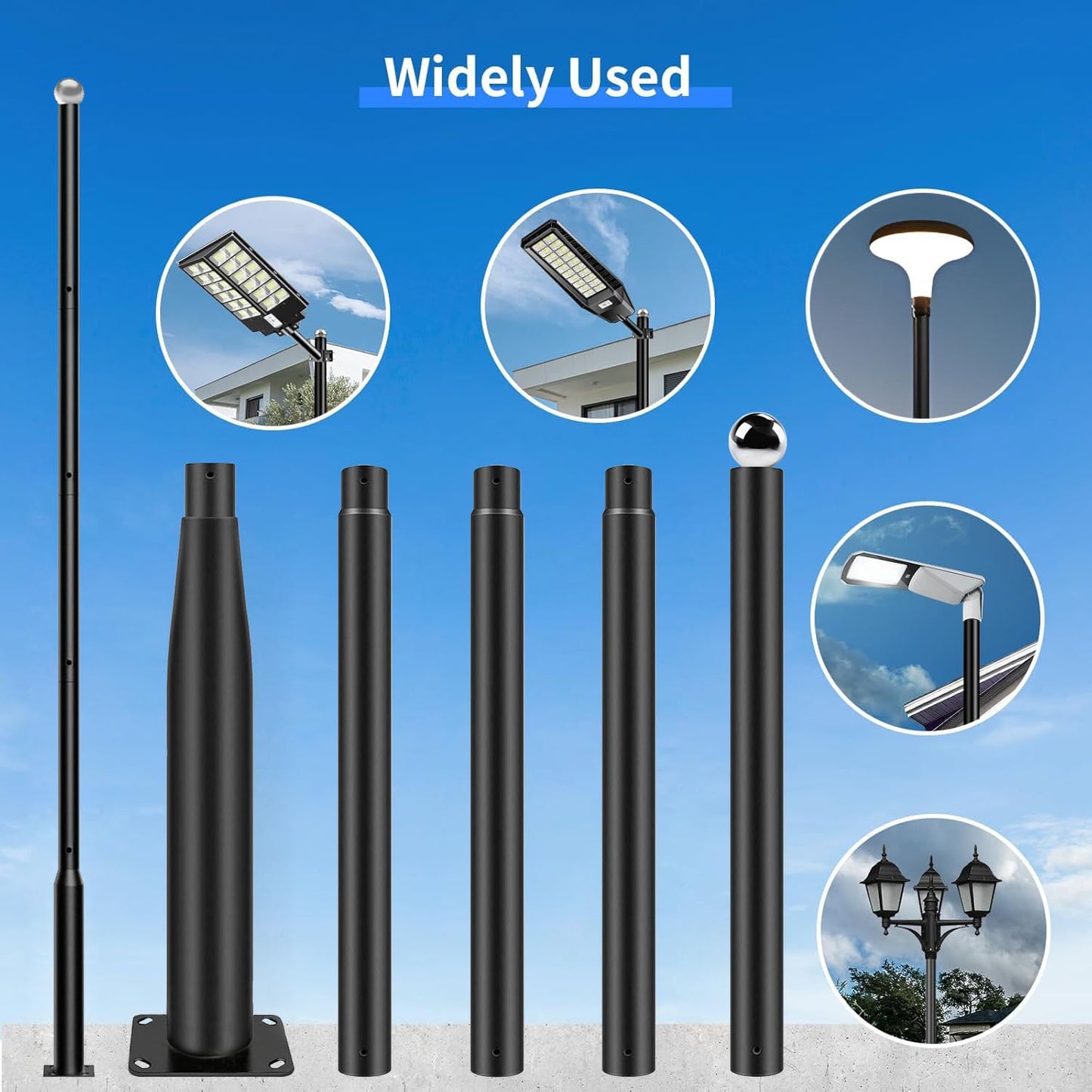 TIUYAO Street Light Pole 16Ft Tall, Solar Split Street Lamp Post for Outdoor Light Galvanized Heavy-Duty Metal Light Pole with Mounting Steel Anchors