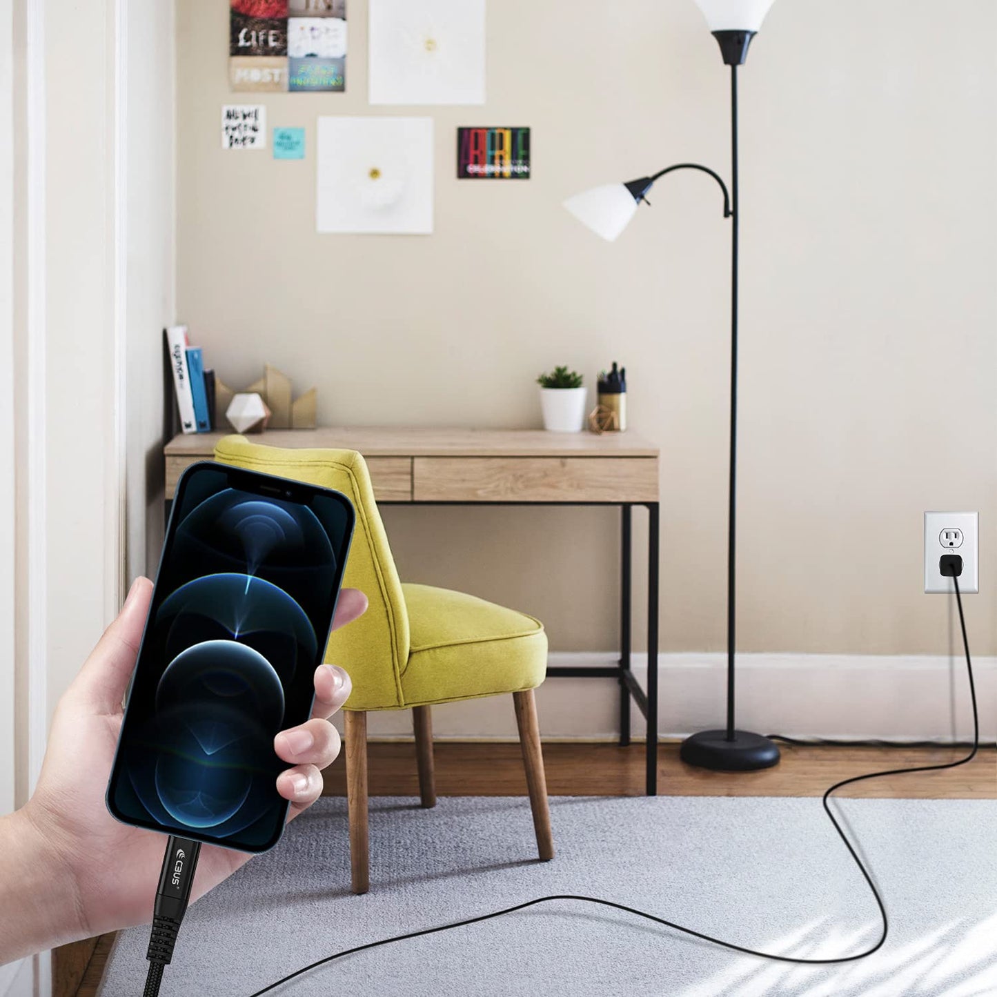 CBUS 10ft Braided Fast Charging Cable Compatible with iPhone 14/13/12/11/Pro/Max/Plus/mini (Black)