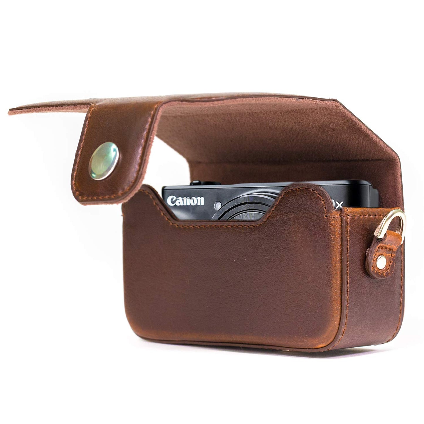 MegaGear Leather Camera Case with Strap Compatible with Canon PowerShot SX740 HS, SX730 HS, Dark Brown