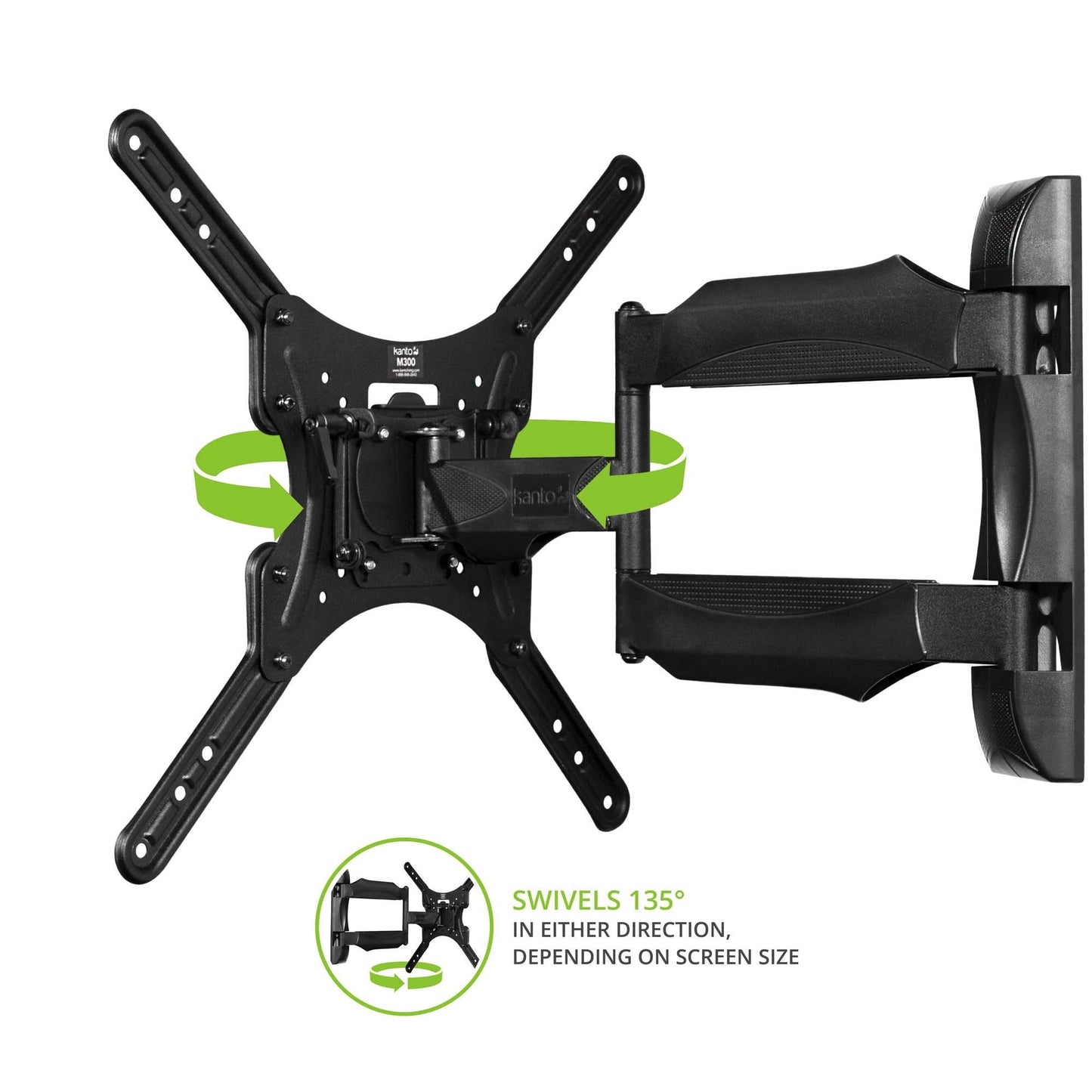 Kanto M300 Full Motion TV Wall Mount for 26-55" TVs | Articulating Arm with 19" of Extension | Up to 135° Swivel | Easy Tilt Design | 5" Offset | VESA
