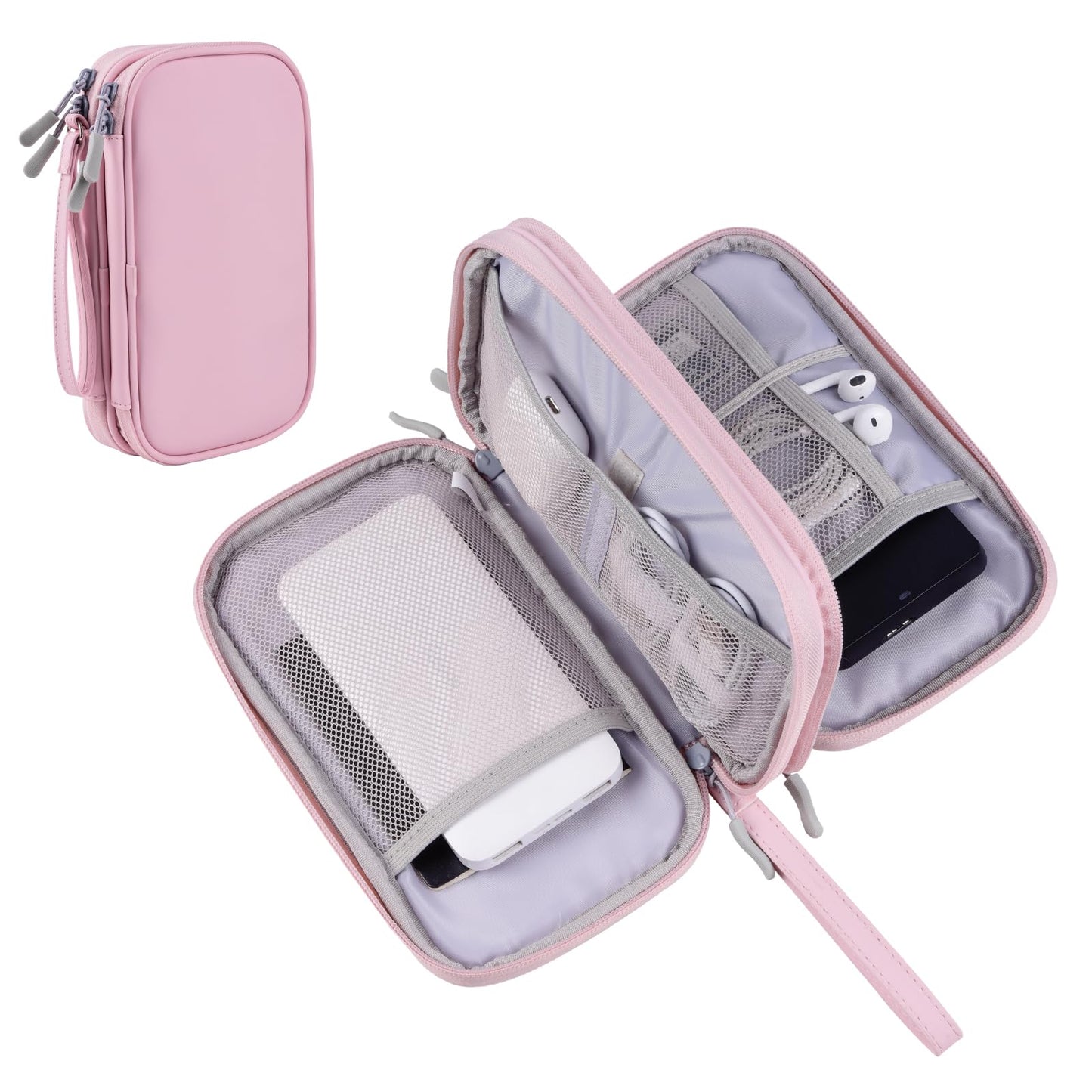 Weemia Tech Organizer Travel Carrying Case Cables Pouch Organize and Storage Accessories Electronics Cords Charger Cell Phone Power Bank (Pink-Soft-M)