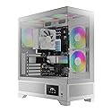 GAMDIAS White Mid Tower Gaming Computer Case w/Display& App, ATX Tempered Glass PC Case, Built-in 3x120mm ARGB PWM Fans, Up to RTX GPU/VGA 410mm &