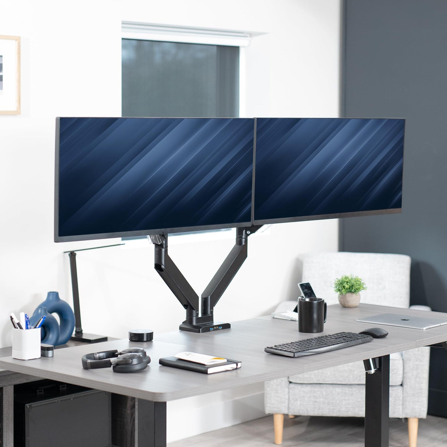 VIVO Premium Aluminum Heavy Duty Arms, Fits 2 Ultrawide Monitors up to 38 inches, Widescreen Dual Monitor Desk Mount with Instant Pneumatic Spring