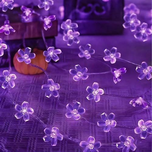 Decorative Connectable 33ft Purple Flower String Lights with 100 LEDs, Memory Function & 8 Modes. Perfect for Bedroom, Christmas, Weddings