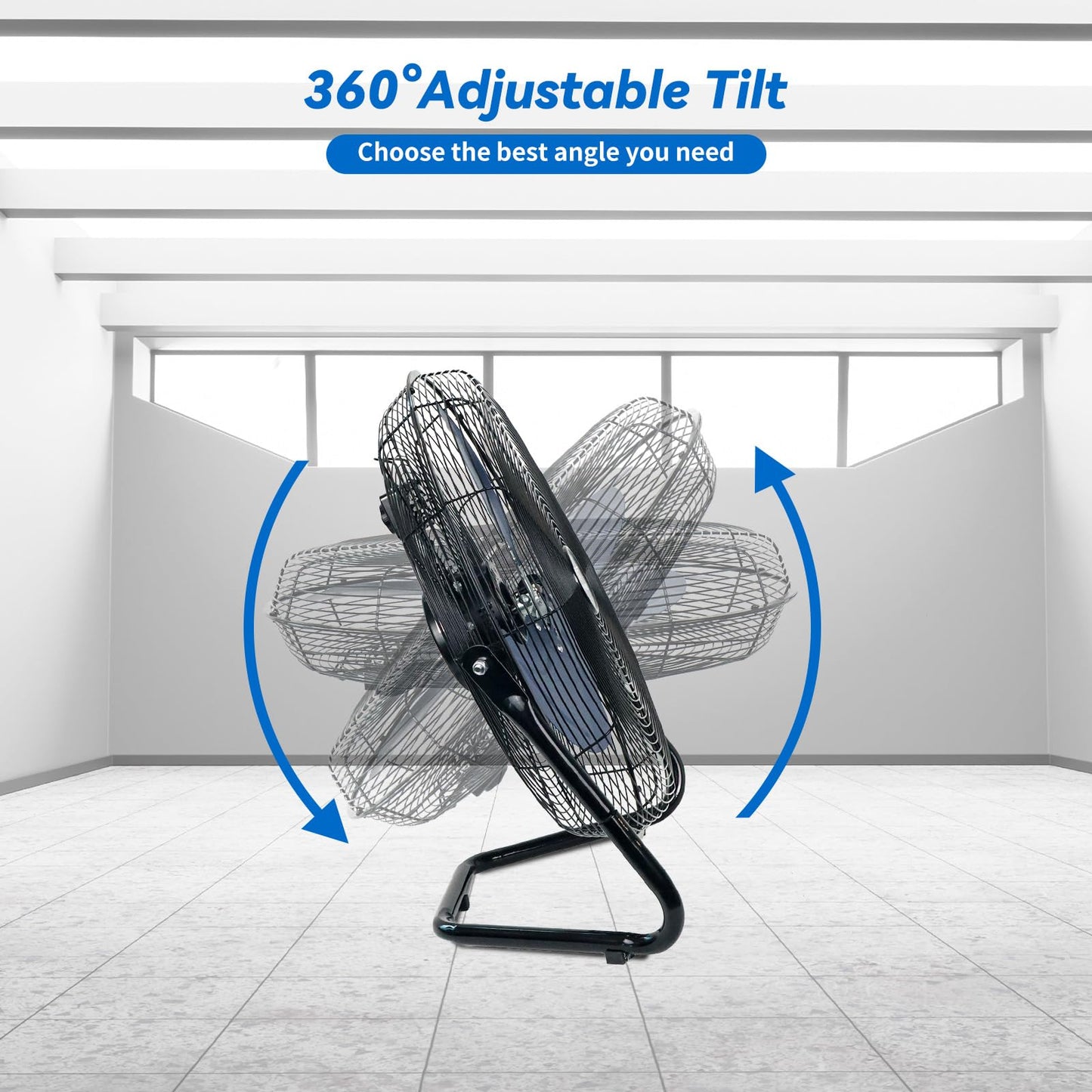 TEMPWARE 20 Inch High Velocity Industrial Floor Fan with 360° Tilt, Blue