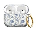 for AirPod PRO 3 2025 Case Shockproof and dustproof Wireless Earbuds case Cover with Golden Ring Keychain(Delicate Blue Flowers)