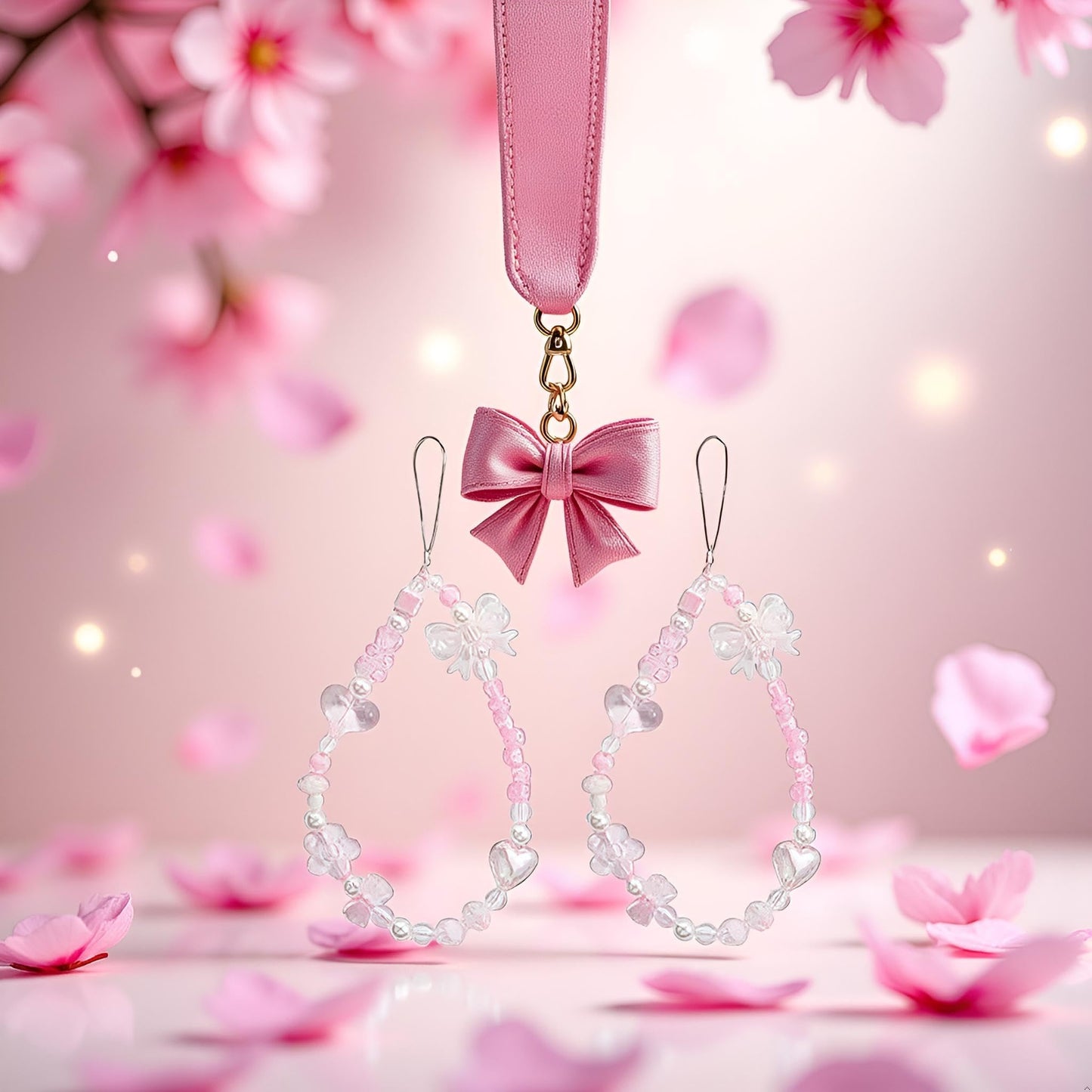Galepromot 2Pcs Pink Acrylic Beaded Mobile Phone Straps Anti-Lost Hand Strap Pendant Hanging Rope Phone Wrist Hand Lanyard Home Cell Phone Charms