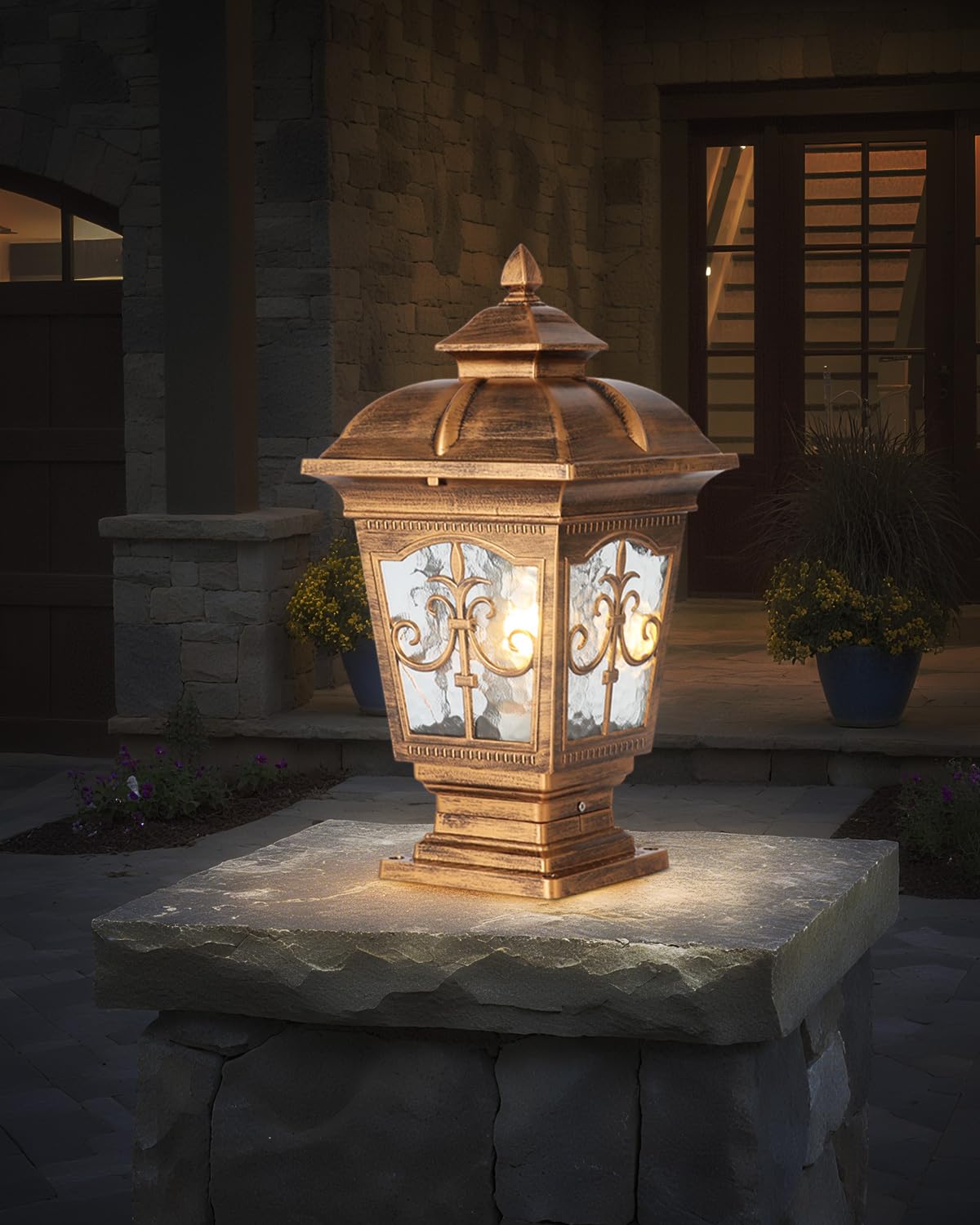 PTOUG 2 Pack Outdoor Post Light, Bronze Post Lamp Fixture, Antique Street Lights for Patio, Garden, Fence Lawn, Pathway, Driveway, Front/Back Door.