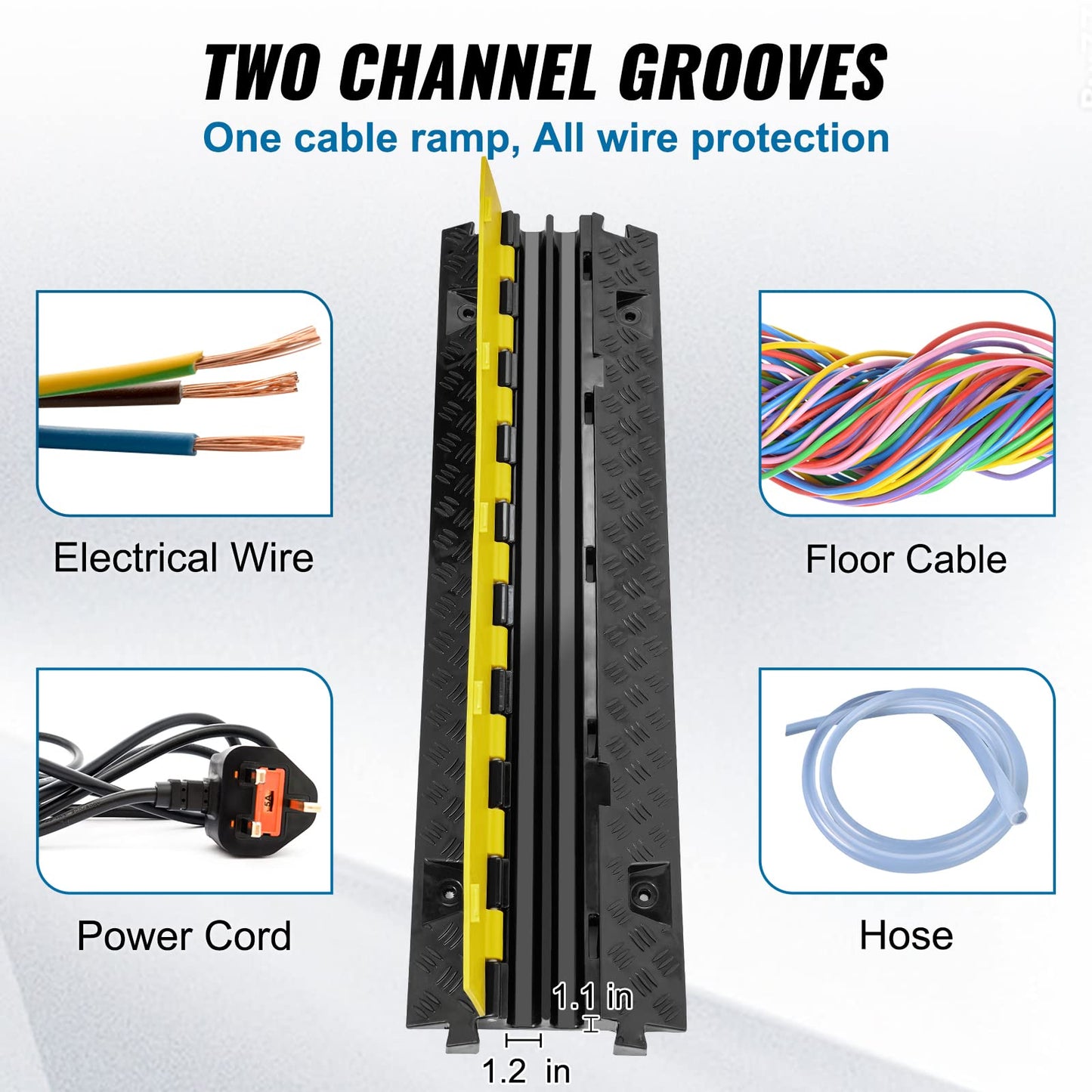 VEVOR Cable Protector Ramp, 2 Channel, 22000 lbs/axle Capacity Heavy Duty TPU Wire Cord Cover Ramp Hose Protector Driveway, Traffic Speed Bump w/TPR