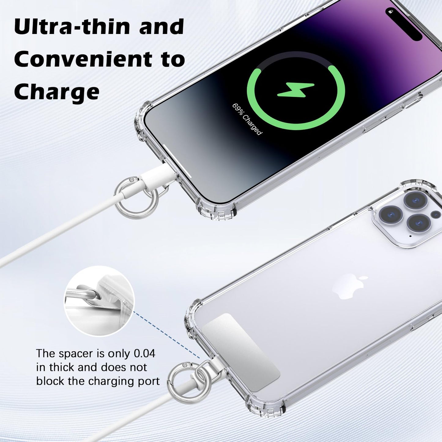 MoKo 2pcs Phone Tether Tab, Stainless Steel Cell Phone Lanyard Pads, Phone Strap Replacement Part with 2pcs Spring Rings, Phone Strap Connector Tether