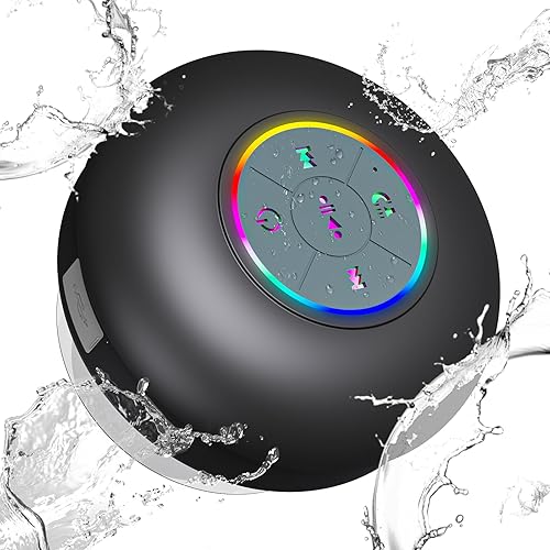 FKLBBLPM Shower & Outdoor Speaker - 10M Bluetooth, Suction Cup Powerhouse IPX7 Waterproof & Dustproof w/RGB Party Lights - Ultimate Bath