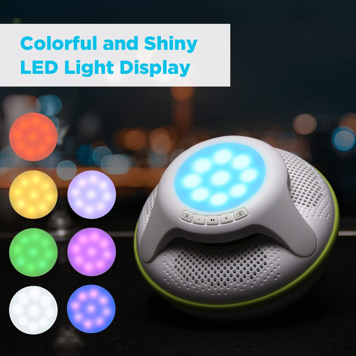 Portable Bluetooth Speakers,Wireless Floating Speaker Stereo with Waterproof IPX7 and Colorful LED Light,10 Meters Bluetooth Range Shower Speaker