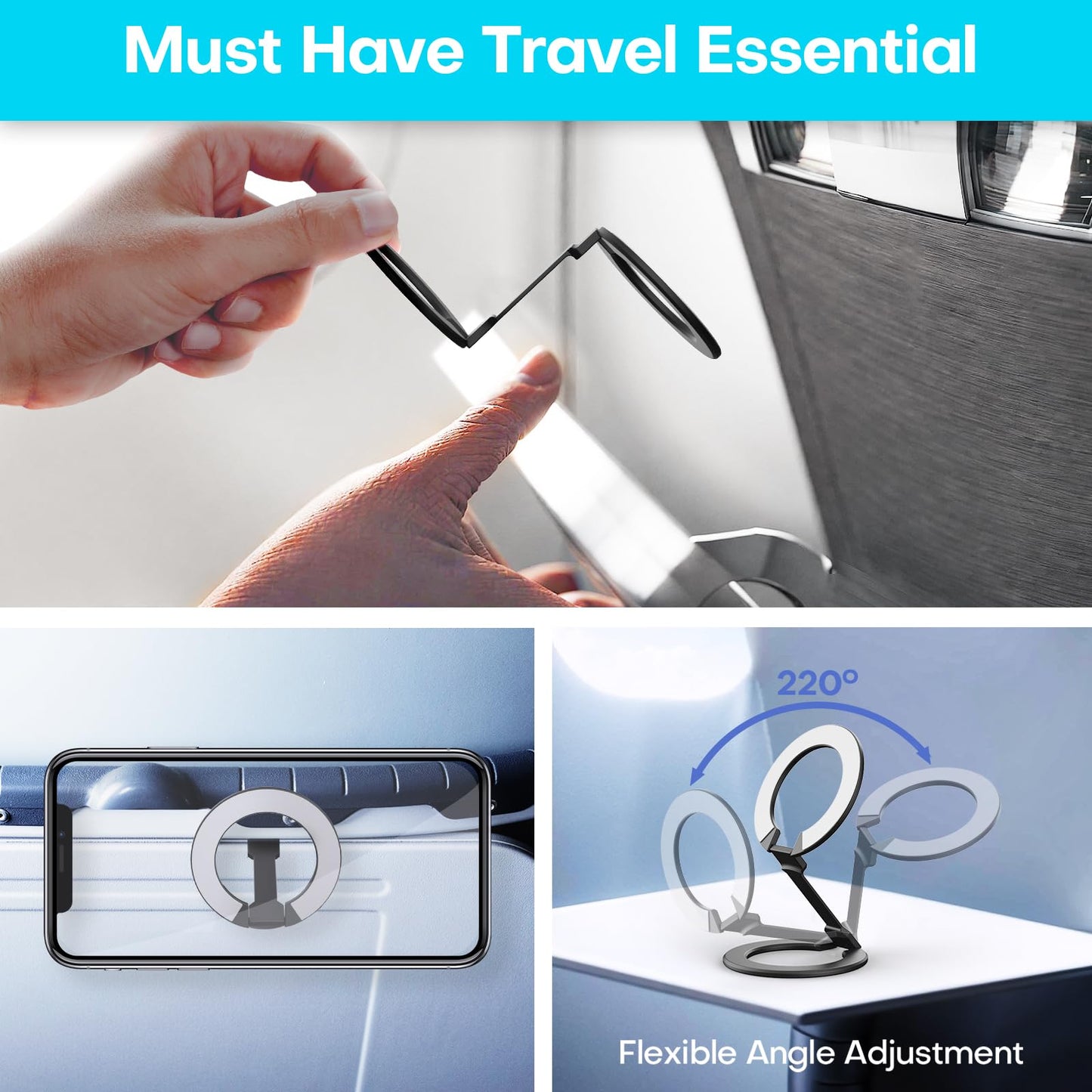 MCCHJoy Mini 2-Pack Airplane Phone Holder, Plane Phone Mount, Must-Have Flight Accessories, Airplane Travel Essentials, Compatible with MagSafe