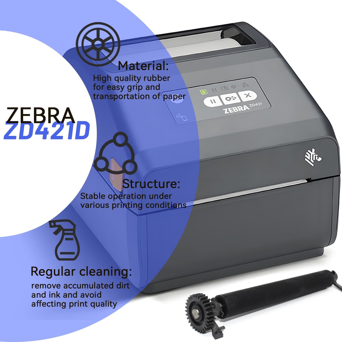 P1112640-061 Kit Platen Roller for Zebra ZD421D ZD621D ZD421 ZD621 D-Series Direct Thermal Desktop Printer Transfer Roller