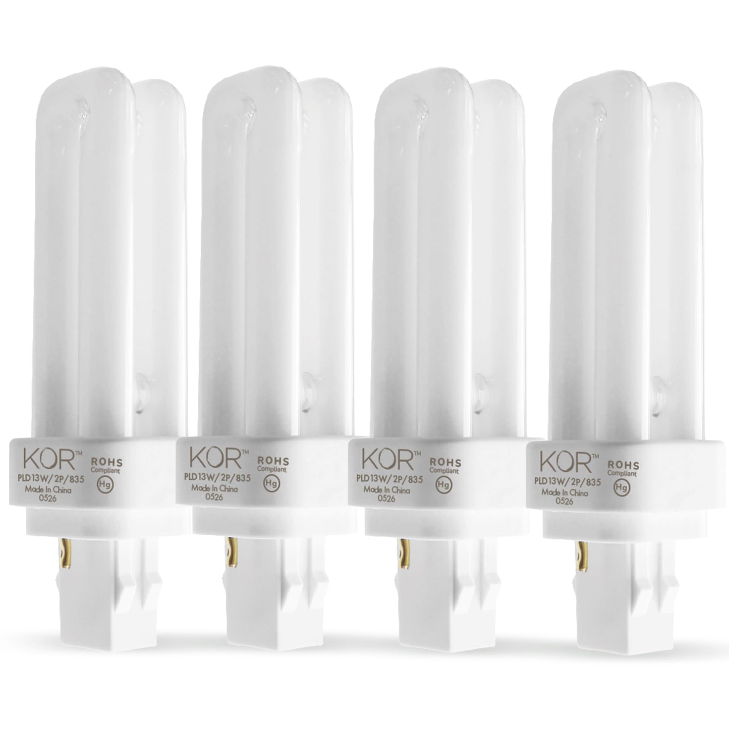 KOR 4-Pack 13W Double Tube CFL Light Bulbs, GX23-2 2-Pin Base, 3500K