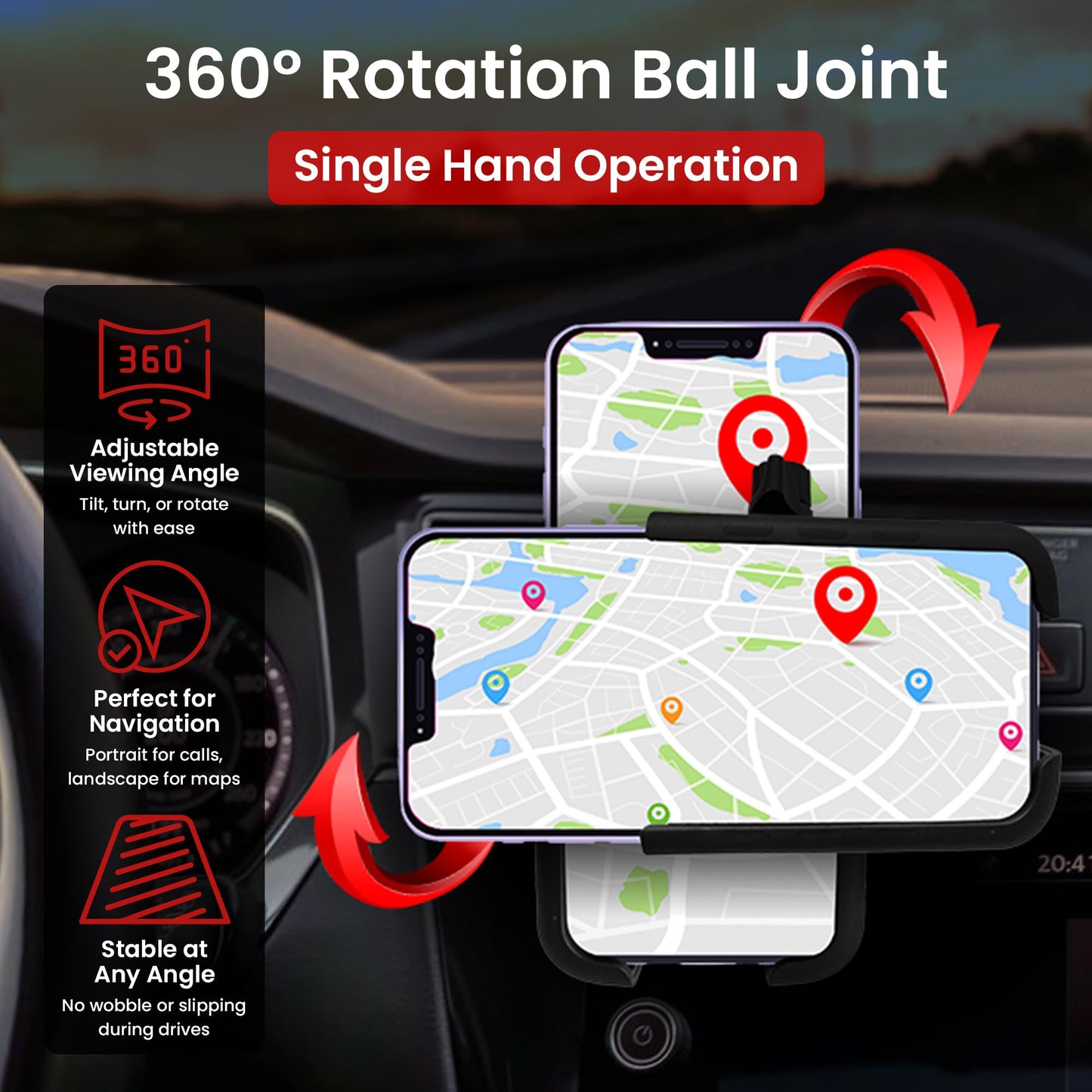 WESTOUGH Car Phone Holder for Air Vent - Easy One-Hand Drop & Lock Car Phone Mount, Secure & Stable 360° Adjustable Vent Holder, Universal Cell Phone
