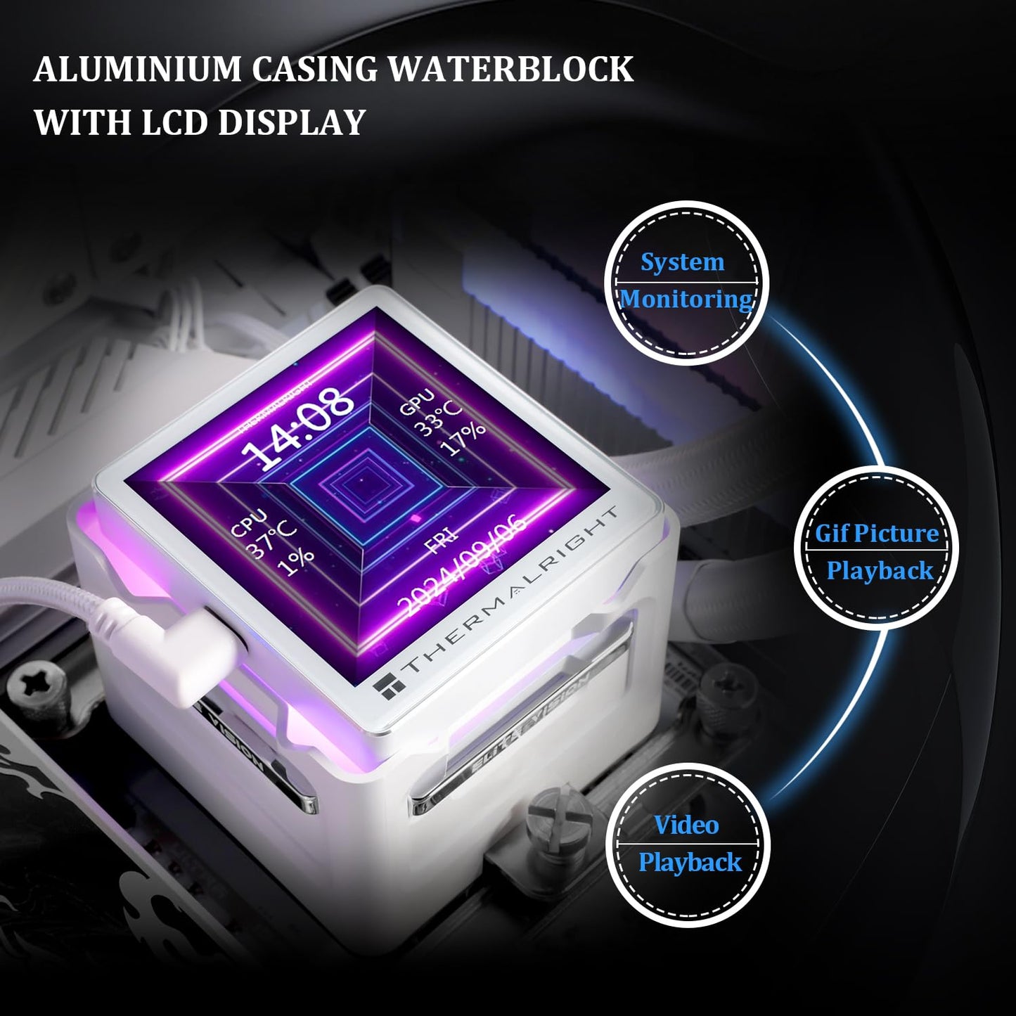 Thermalright Elite Vision 360 ARGB White CPU Water-Cooling Cooler, Standard 120MM Water-Cooling Fan Speed 2150RPM, 2.73-inch Display IPS LCD Screen