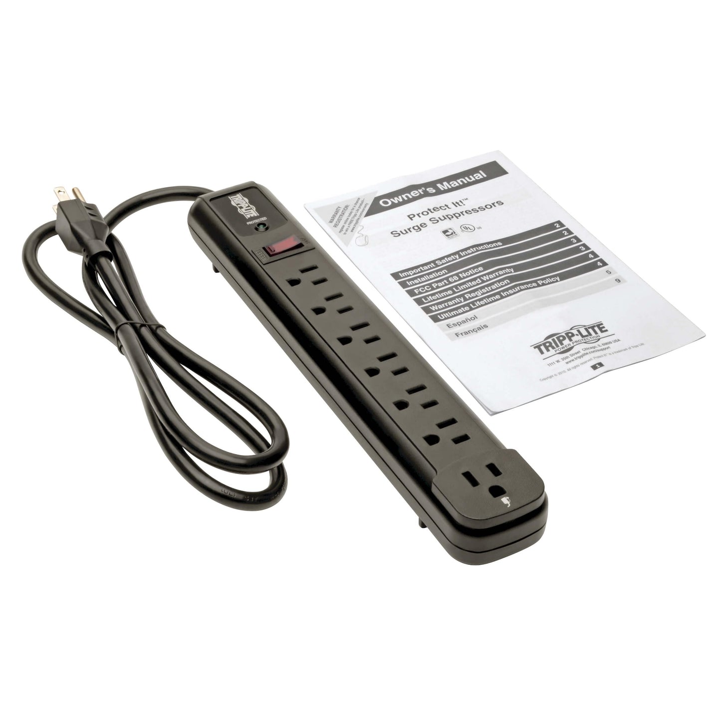 Tripp Lite 7 Outlet (6 Right Angle + 1 Transformer Outlet) Surge Protector Power Strip, 4ft Cord, Black, Lifetime Limited Warranty & $25K INSURANCE