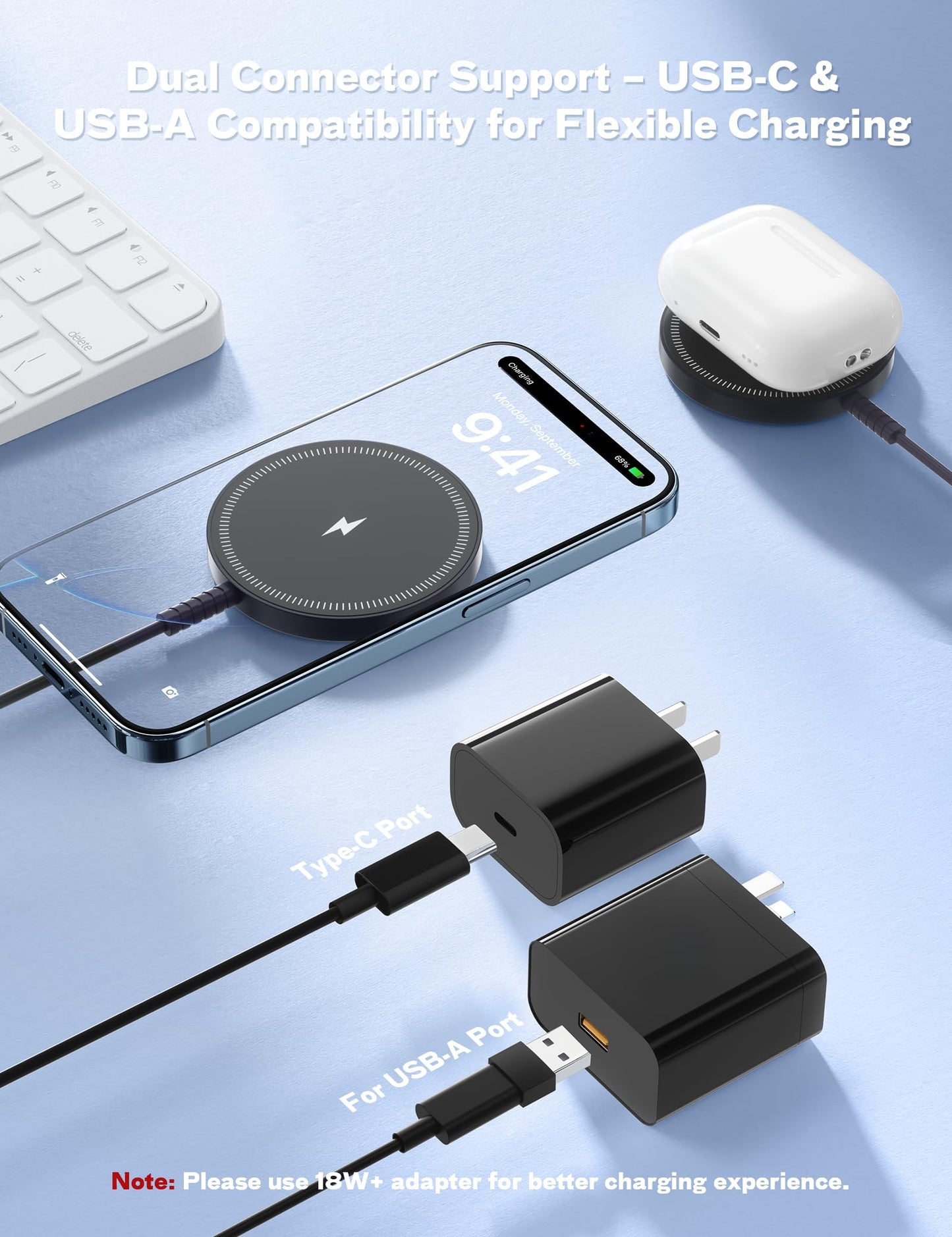 Bohuma Magnetic Wireless Charger - Compatible with iPhone 12-17 Series Airpods - Sleek Lightweight Design with Fast Charging - Ideal for Travel Work