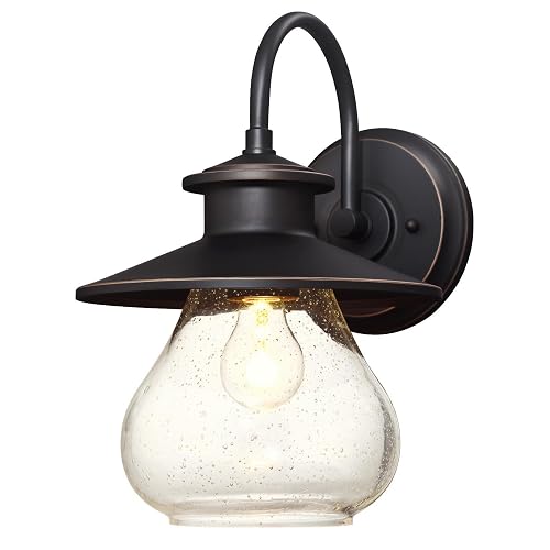 Westinghouse 6313500 Delmont One-Light Outdoor Wall Fixture, Oil Rubbed Bronze Finish with Highlights with Clear Seeded Glass