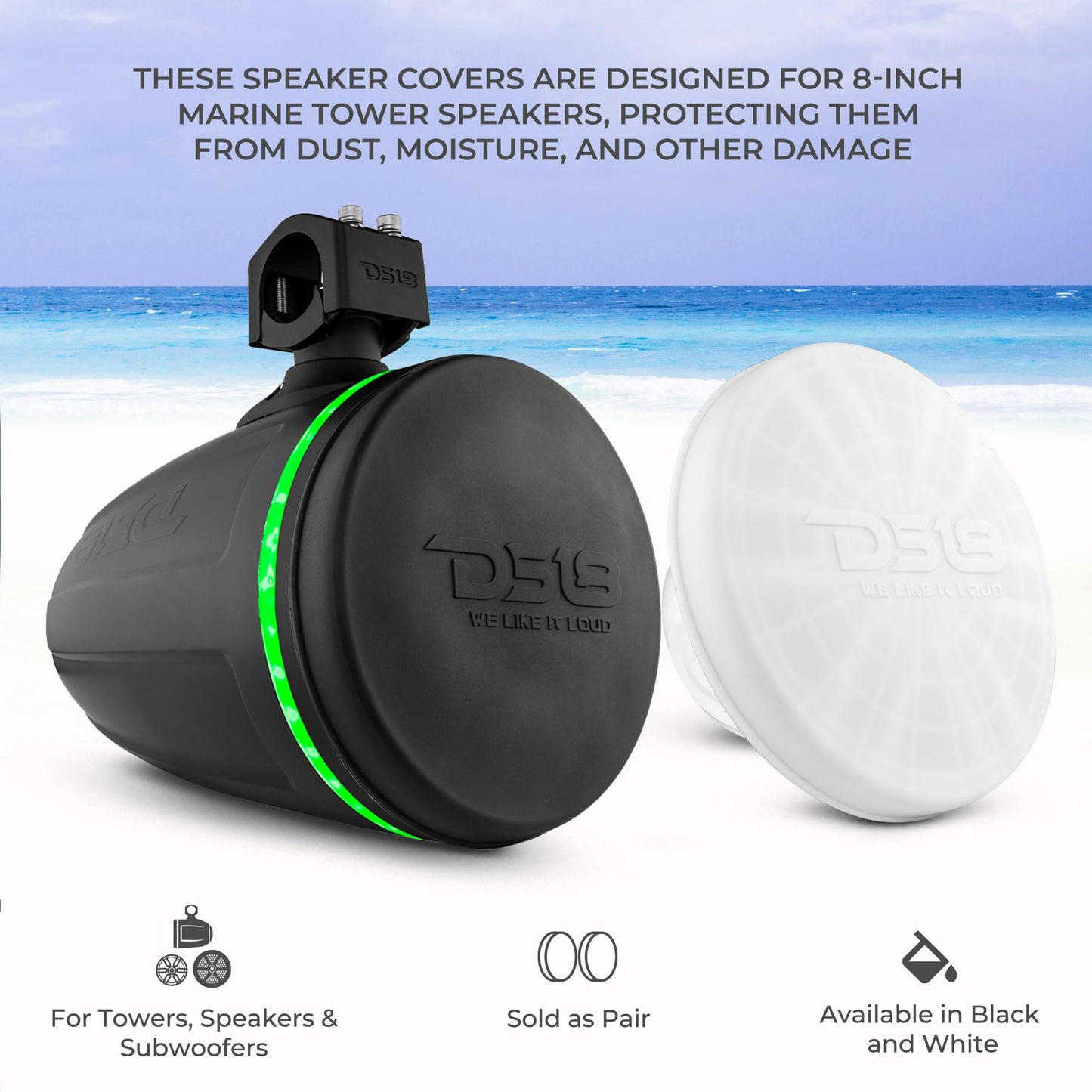 DS18 Hydro CS-8/WH 8" Silicone Marine Speaker Cover - Water, Dust and UV Rays Protection - Compatible with Tower Speakers - Great durability - Special