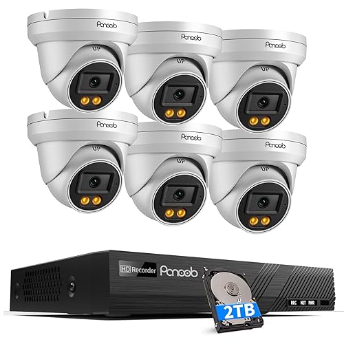 PANOOB 5MP NVR Security Camera System, 6PCS Wired 5MP IP Surveillance Dome Turret Cameras with Person Detection, Smart Dual Lights Color Night Vision