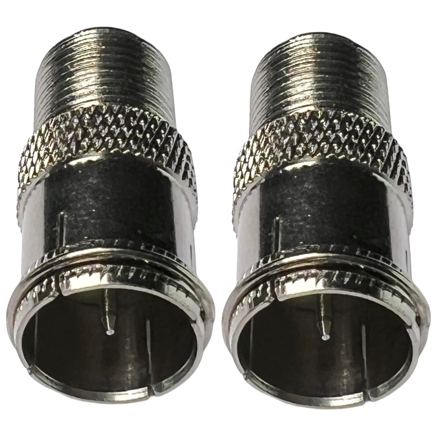 CESS F Type Female to Quick Push On Male Coax Adapter, Screw TV Antenna Connector, Silver, 2 Pack