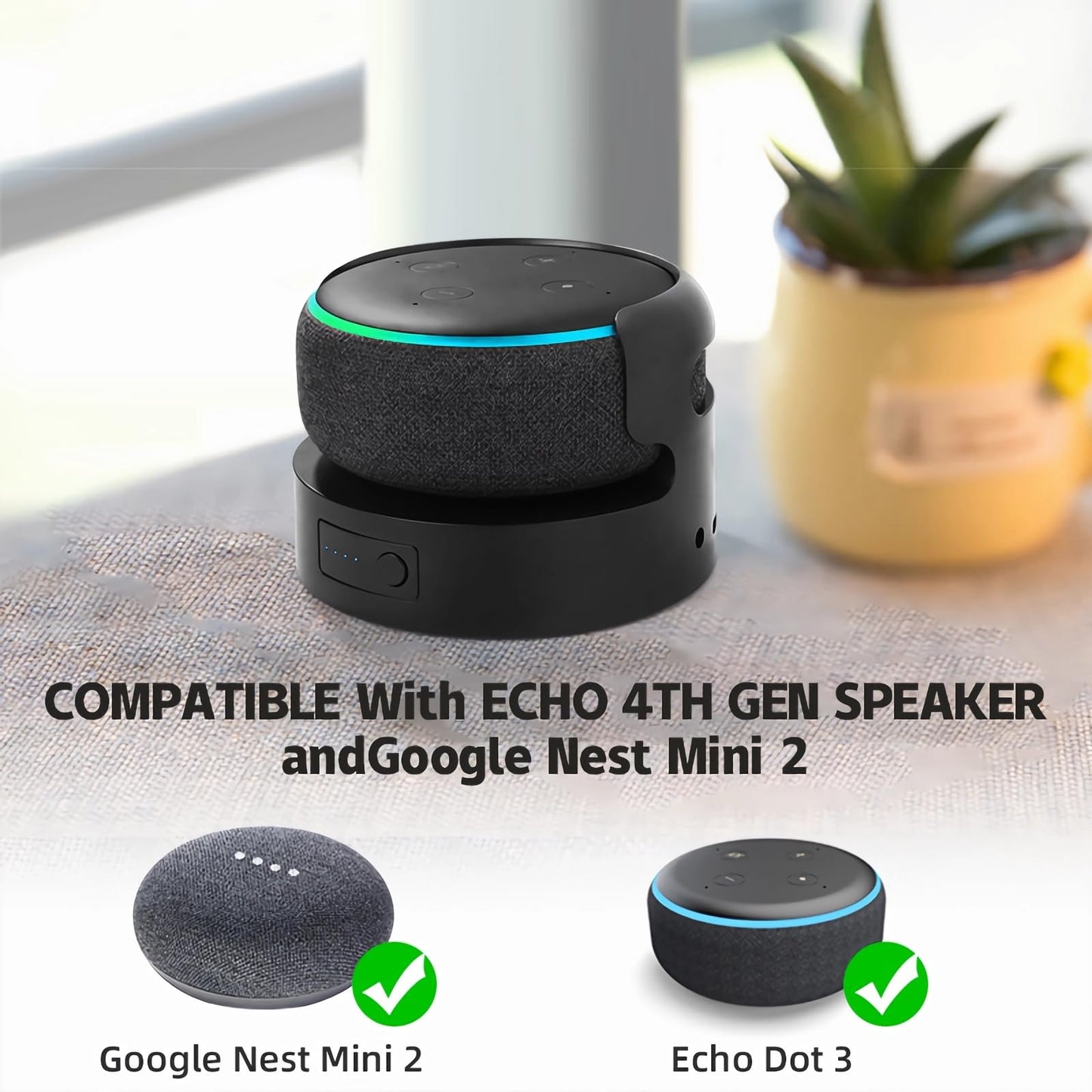 Liboer Battery Base for Dot 3rd Gen &Google Mini 2 Battery Stand Portable Charger for Dot 3rd Back up Battery 16 Hours Play time, Not Include D0t 3