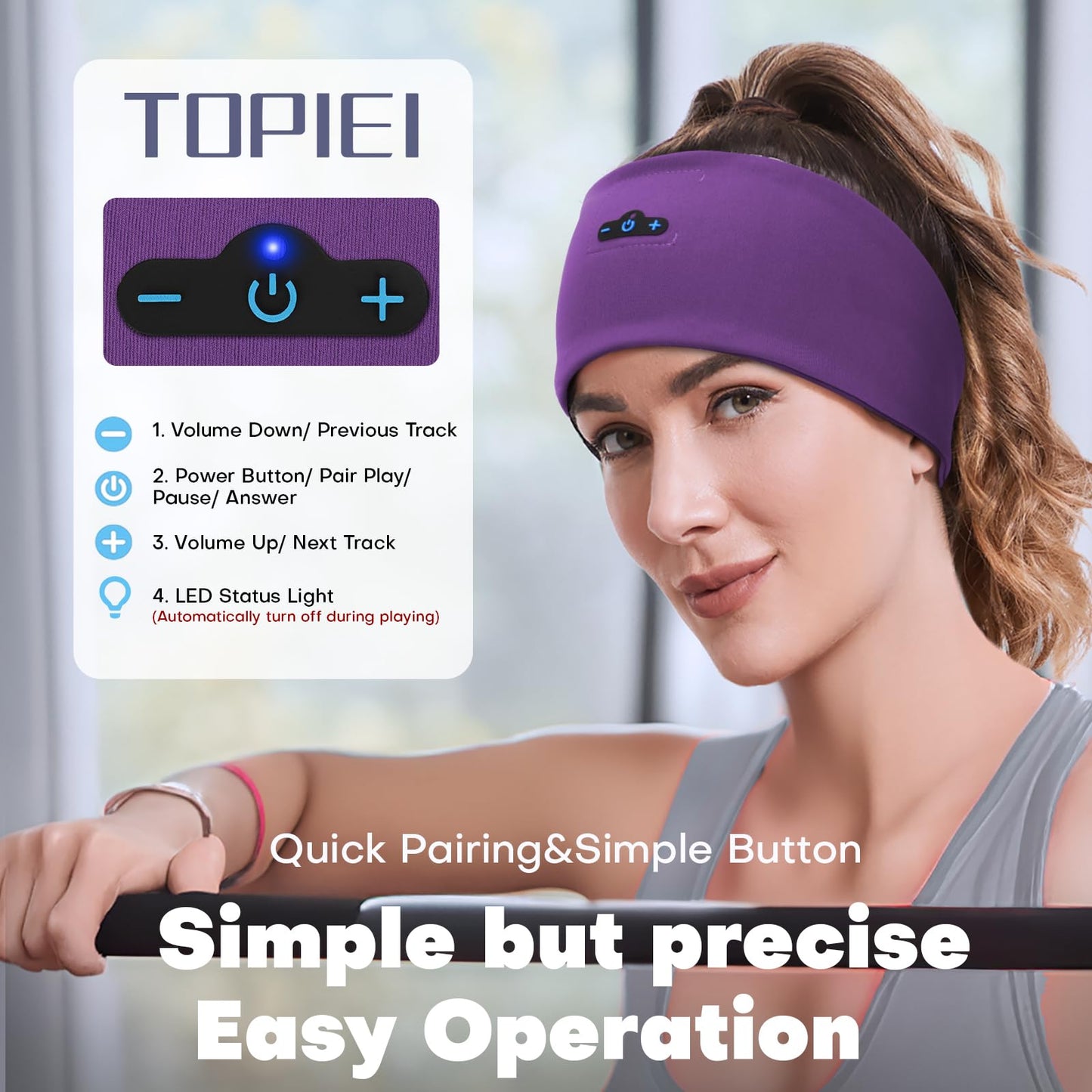 TOPIEI Sleep Headphones Bluetooth Headband for Side Sleeper, 17 Hours Playtime Headband Headphones with HD Stereo Speakers for Workout,Running,Yoga…