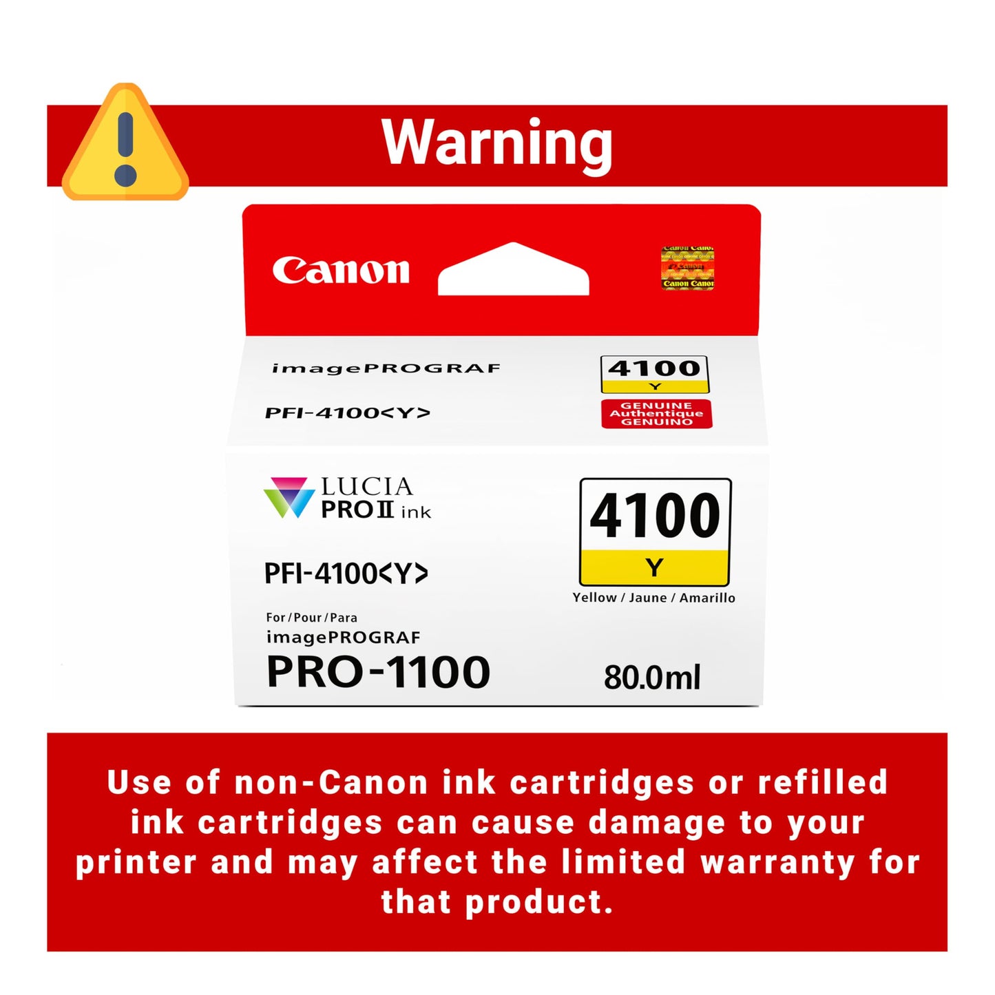 Canon PFI-4100 Genuine Yellow Ink Tank, Compatible with imagePROGRAF PRO-1100 Printers